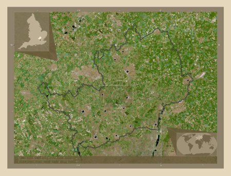 Photo for Hertfordshire, administrative county of England - Great Britain. High resolution satellite map. Locations of major cities of the region. Corner auxiliary location maps - Royalty Free Image