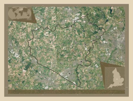Photo for Hinckley and Bosworth, non metropolitan district of England - Great Britain. High resolution satellite map. Locations of major cities of the region. Corner auxiliary location maps - Royalty Free Image