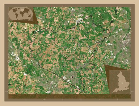 Photo for Hinckley and Bosworth, non metropolitan district of England - Great Britain. Low resolution satellite map. Locations of major cities of the region. Corner auxiliary location maps - Royalty Free Image