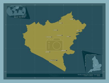 Photo for Hinckley and Bosworth, non metropolitan district of England - Great Britain. Solid color shape. Locations and names of major cities of the region. Corner auxiliary location maps - Royalty Free Image