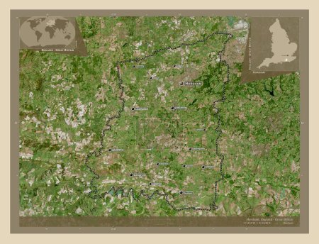 Foto de Horsham, distrito no metropolitano de Inglaterra Gran Bretaña. Mapa satelital de alta resolución. Ubicaciones y nombres de las principales ciudades de la región. Mapas de ubicación auxiliares de esquina - Imagen libre de derechos