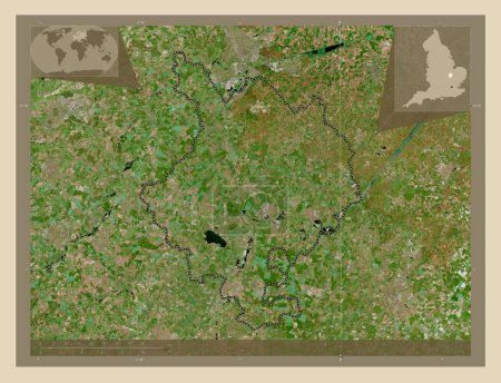 Foto de Huntingdonshire, distrito no metropolitano de Inglaterra Gran Bretaña. Mapa satelital de alta resolución. Mapas de ubicación auxiliares de esquina - Imagen libre de derechos
