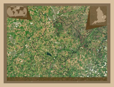 Foto de Huntingdonshire, distrito no metropolitano de Inglaterra Gran Bretaña. Mapa satelital de baja resolución. Mapas de ubicación auxiliares de esquina - Imagen libre de derechos