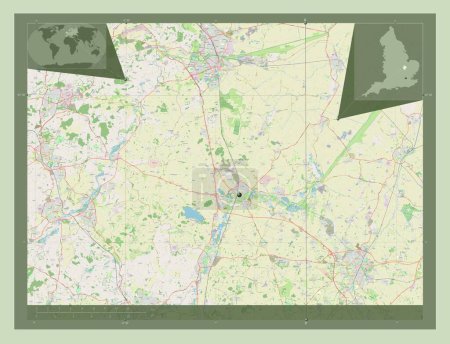 Foto de Huntingdonshire, distrito no metropolitano de Inglaterra Gran Bretaña. Open Street Map. Mapas de ubicación auxiliares de esquina - Imagen libre de derechos