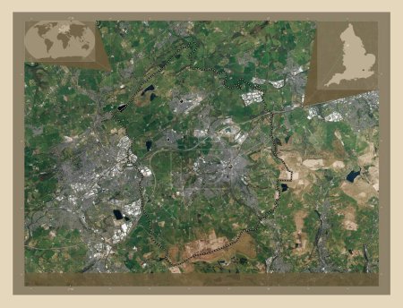Photo for Hyndburn, non metropolitan district of England - Great Britain. High resolution satellite map. Locations of major cities of the region. Corner auxiliary location maps - Royalty Free Image