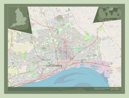 Photo for Kingston upon Hull, unitary authority of England - Great Britain. Open Street Map. Locations and names of major cities of the region. Corner auxiliary location maps - Royalty Free Image