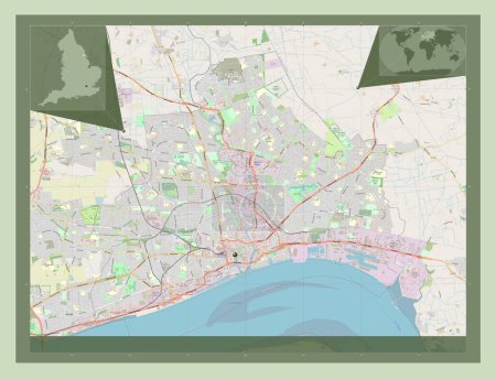 Foto de Kingston upon Hull, autoridad unitaria de Inglaterra Gran Bretaña. Open Street Map. Mapas de ubicación auxiliares de esquina - Imagen libre de derechos