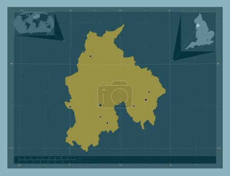 Foto de Lancashire, condado administrativo de Inglaterra - Gran Bretaña. Forma de color sólido. Ubicaciones de las principales ciudades de la región. Mapas de ubicación auxiliares de esquina - Imagen libre de derechos