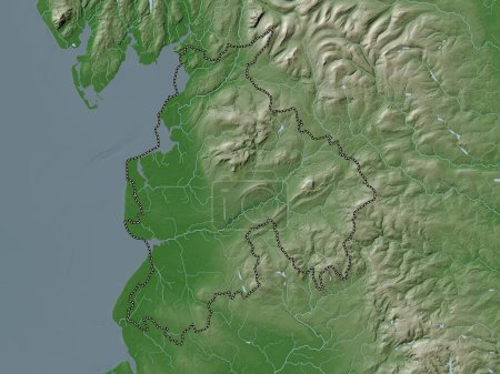 Foto de Lancashire, condado administrativo de Inglaterra - Gran Bretaña. Mapa de elevación coloreado en estilo wiki con lagos y ríos - Imagen libre de derechos