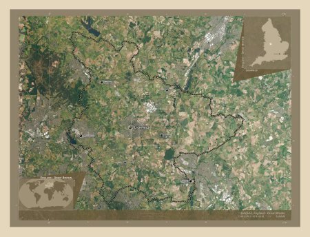 Photo for Lichfield, non metropolitan district of England - Great Britain. High resolution satellite map. Locations and names of major cities of the region. Corner auxiliary location maps - Royalty Free Image