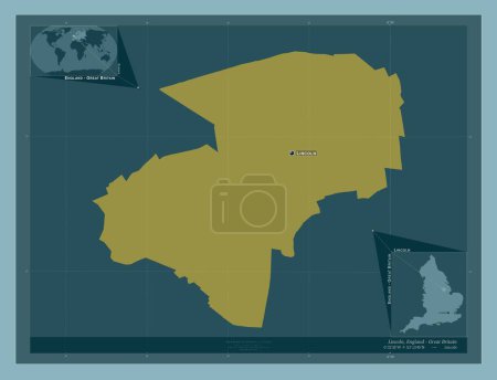 Photo for Lincoln, non metropolitan district of England - Great Britain. Solid color shape. Locations and names of major cities of the region. Corner auxiliary location maps - Royalty Free Image