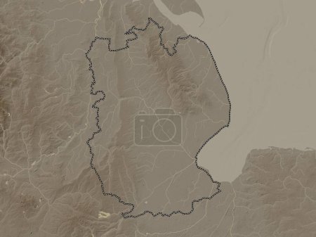 Photo for Lincolnshire, administrative county of England - Great Britain. Elevation map colored in sepia tones with lakes and rivers - Royalty Free Image