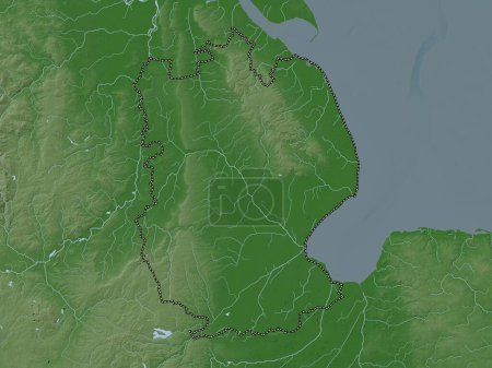 Téléchargez les photos : Lincolnshire, comté administratif d'Angleterre - Grande-Bretagne. Carte d'altitude colorée dans le style wiki avec des lacs et des rivières - en image libre de droit