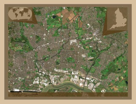 Photo for London Borough of Barking and Dagenham, london borough of England - Great Britain. Low resolution satellite map. Locations of major cities of the region. Corner auxiliary location maps - Royalty Free Image
