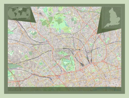 Téléchargez les photos : London Borough of Camden, Londres borough of England - Grande-Bretagne. Ouvrir la carte routière. Corner cartes de localisation auxiliaires - en image libre de droit