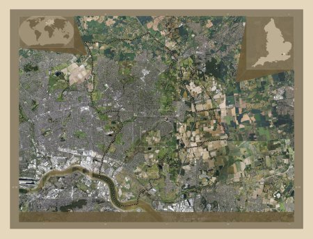 Photo for London Borough of Havering, london borough of England - Great Britain. High resolution satellite map. Corner auxiliary location maps - Royalty Free Image