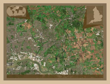 Photo for London Borough of Havering, london borough of England - Great Britain. Low resolution satellite map. Locations of major cities of the region. Corner auxiliary location maps - Royalty Free Image