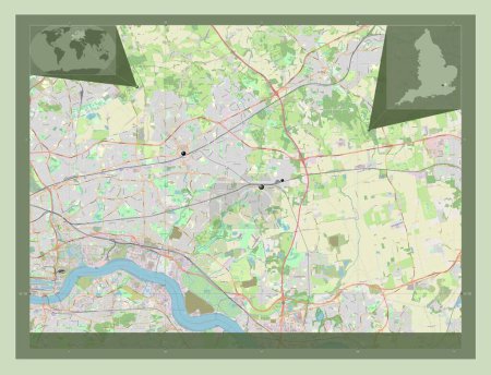 Foto de London Borough of Havering, London borough of England Gran Bretaña. Open Street Map. Ubicaciones de las principales ciudades de la región. Mapas de ubicación auxiliares de esquina - Imagen libre de derechos