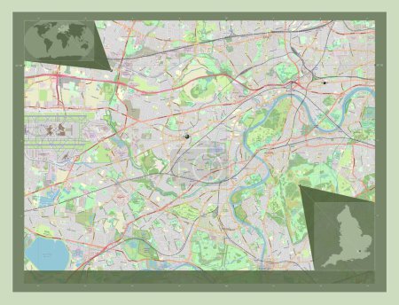 Foto de London Borough of Hounslow, London borough of England Gran Bretaña. Open Street Map. Ubicaciones de las principales ciudades de la región. Mapas de ubicación auxiliares de esquina - Imagen libre de derechos