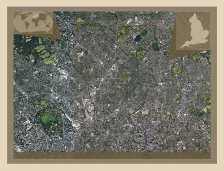 Téléchargez les photos : London Borough of Islington, Londres borough of England - Grande-Bretagne. Carte satellite haute résolution. Emplacements des grandes villes de la région. Corner cartes de localisation auxiliaires - en image libre de droit