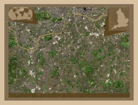 Téléchargez les photos : Londres Borough of Lambeth, Londres borough of England - Grande-Bretagne. Carte satellite basse résolution. Emplacements des grandes villes de la région. Corner cartes de localisation auxiliaires - en image libre de droit
