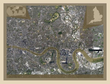 Photo for London Borough of Tower Hamlets, london borough of England - Great Britain. High resolution satellite map. Corner auxiliary location maps - Royalty Free Image