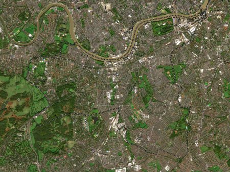 Téléchargez les photos : London Borough of Wandsworth, arrondissement londonien d'Angleterre - Grande-Bretagne. Carte satellite basse résolution - en image libre de droit