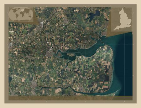 Photo for Maldon, non metropolitan district of England - Great Britain. High resolution satellite map. Locations of major cities of the region. Corner auxiliary location maps - Royalty Free Image