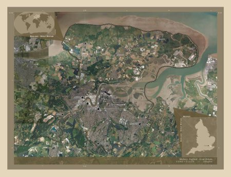Photo for Medway, unitary authority of England - Great Britain. High resolution satellite map. Locations and names of major cities of the region. Corner auxiliary location maps - Royalty Free Image