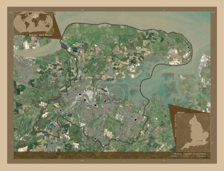 Photo for Medway, unitary authority of England - Great Britain. Low resolution satellite map. Locations and names of major cities of the region. Corner auxiliary location maps - Royalty Free Image