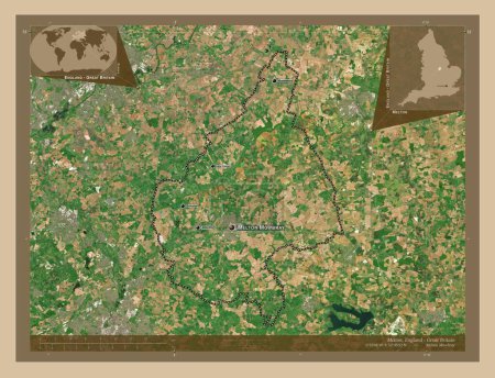Photo for Melton, non metropolitan district of England - Great Britain. Low resolution satellite map. Locations and names of major cities of the region. Corner auxiliary location maps - Royalty Free Image