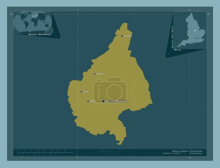 Photo for Melton, non metropolitan district of England - Great Britain. Solid color shape. Locations and names of major cities of the region. Corner auxiliary location maps - Royalty Free Image
