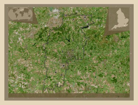 Foto de Mid Sussex, distrito no metropolitano de Inglaterra - Gran Bretaña. Mapa satelital de alta resolución. Ubicaciones de las principales ciudades de la región. Mapas de ubicación auxiliares de esquina - Imagen libre de derechos