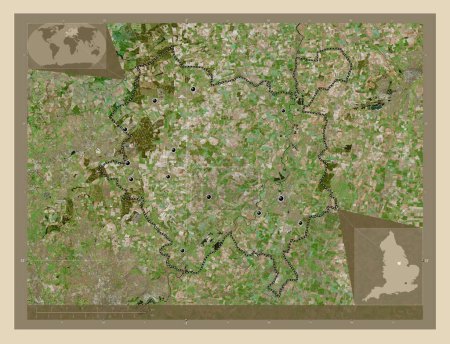 Foto de Newark y Sherwood, distrito no metropolitano de Inglaterra Gran Bretaña. Mapa satelital de alta resolución. Ubicaciones de las principales ciudades de la región. Mapas de ubicación auxiliares de esquina - Imagen libre de derechos