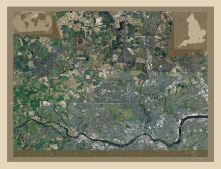 Photo for Newcastle upon Tyne, administrative county of England - Great Britain. High resolution satellite map. Corner auxiliary location maps - Royalty Free Image