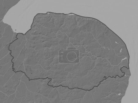 Foto de Norfolk, condado administrativo de Inglaterra - Gran Bretaña. Mapa de elevación de Bilevel con lagos y ríos - Imagen libre de derechos