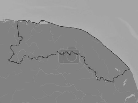 Téléchargez les photos : North Norfolk, district non métropolitain d'Angleterre - Grande-Bretagne. Carte d'altitude en niveaux de gris avec lacs et rivières - en image libre de droit