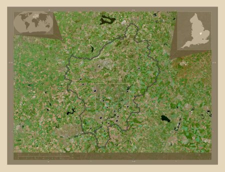Foto de North Northamptonshire, autoridad unitaria de Inglaterra Gran Bretaña. Mapa satelital de alta resolución. Ubicaciones de las principales ciudades de la región. Mapas de ubicación auxiliares de esquina - Imagen libre de derechos