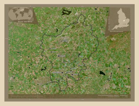 Photo for North Northamptonshire, unitary authority of England - Great Britain. High resolution satellite map. Locations and names of major cities of the region. Corner auxiliary location maps - Royalty Free Image