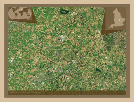 Photo for North Northamptonshire, unitary authority of England - Great Britain. Low resolution satellite map. Locations of major cities of the region. Corner auxiliary location maps - Royalty Free Image