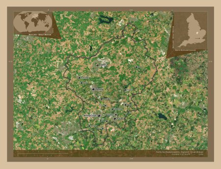Photo for North Northamptonshire, unitary authority of England - Great Britain. Low resolution satellite map. Locations and names of major cities of the region. Corner auxiliary location maps - Royalty Free Image
