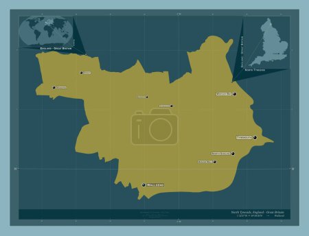 Photo for North Tyneside, administrative county of England - Great Britain. Solid color shape. Locations and names of major cities of the region. Corner auxiliary location maps - Royalty Free Image