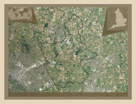 Photo for North Warwickshire, non metropolitan district of England - Great Britain. High resolution satellite map. Locations of major cities of the region. Corner auxiliary location maps - Royalty Free Image