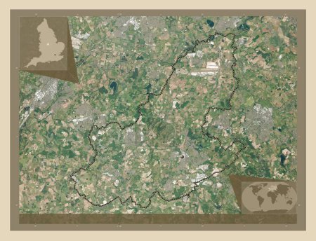Téléchargez les photos : North West Leicestershire, district non métropolitain d'Angleterre - Grande-Bretagne. Carte satellite haute résolution. Corner cartes de localisation auxiliaires - en image libre de droit