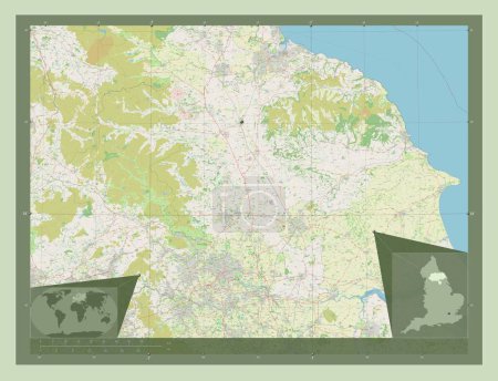 Foto de Yorkshire del Norte, condado administrativo de Inglaterra Gran Bretaña. Open Street Map. Mapas de ubicación auxiliares de esquina - Imagen libre de derechos