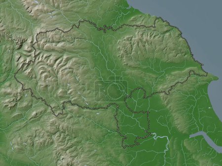 Téléchargez les photos : North Yorkshire, comté administratif d'Angleterre - Grande-Bretagne. Carte d'altitude colorée dans le style wiki avec des lacs et des rivières - en image libre de droit