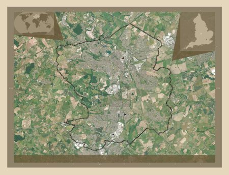 Photo for Nuneaton and Bedworth, non metropolitan district of England - Great Britain. High resolution satellite map. Locations of major cities of the region. Corner auxiliary location maps - Royalty Free Image