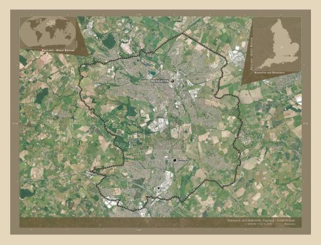 Photo for Nuneaton and Bedworth, non metropolitan district of England - Great Britain. High resolution satellite map. Locations and names of major cities of the region. Corner auxiliary location maps - Royalty Free Image