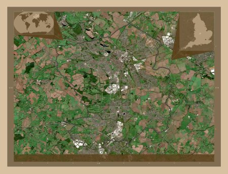 Photo for Nuneaton and Bedworth, non metropolitan district of England - Great Britain. Low resolution satellite map. Locations of major cities of the region. Corner auxiliary location maps - Royalty Free Image