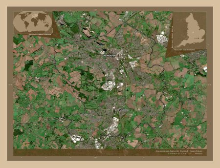 Photo for Nuneaton and Bedworth, non metropolitan district of England - Great Britain. Low resolution satellite map. Locations and names of major cities of the region. Corner auxiliary location maps - Royalty Free Image